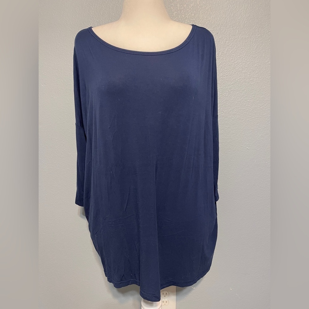 PIKO Oversized Tunic Top Navy Long Sleeve Bamboo Eco Sustainable Lagenlook Large